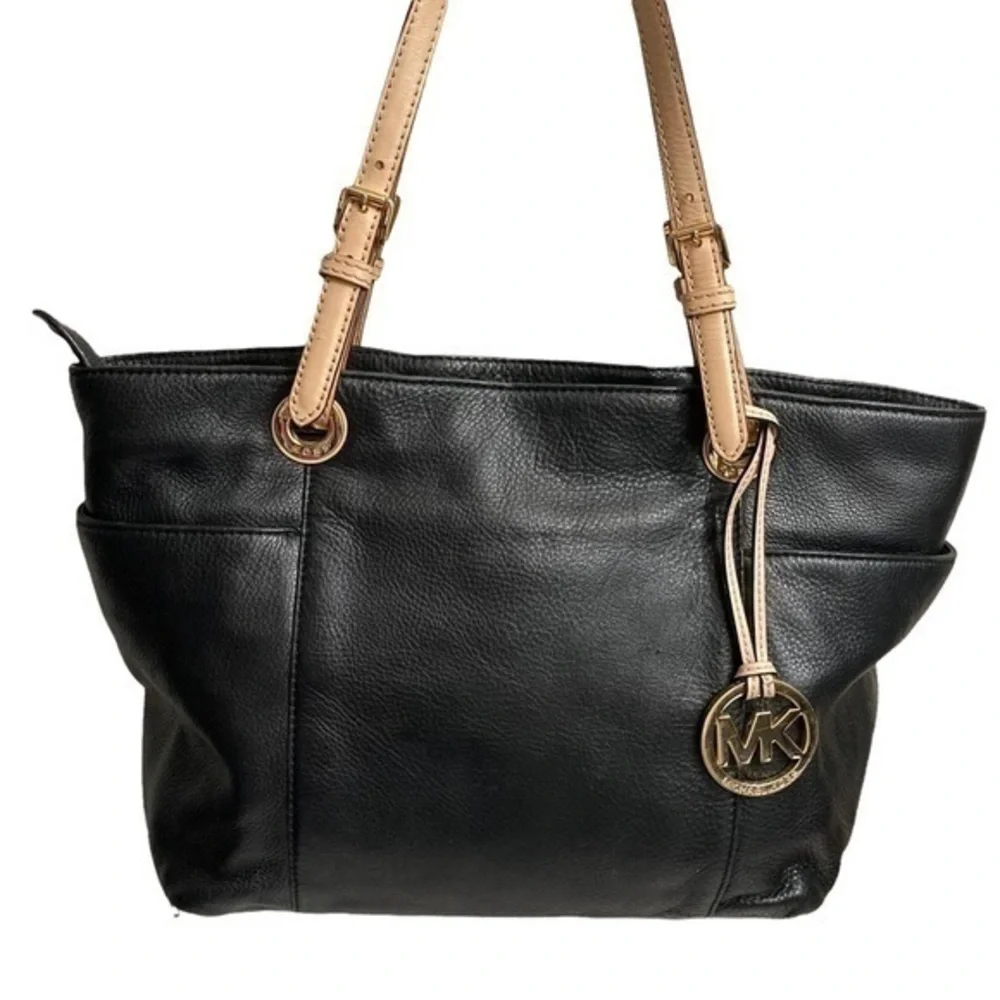 Michael Kors black leather tote bag